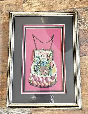 Antique Vintage Framed Micro Beaded Floral Purse Handbag Matte Mounted Glass  • $202.50