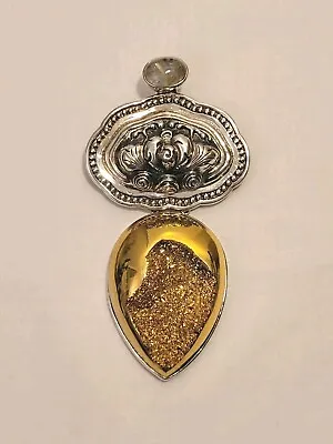 Amy Kahn Russell AKR Sterling 925 Gold Quartz Druzy Stone Pin Pendant Enhancer • $289.57