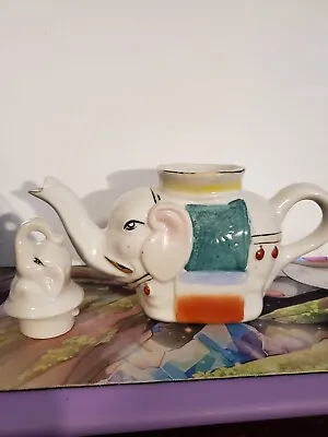 Vintage Pier One Elephant Teapot With Baby Elephant Lid -Good Luck Elephant • $12