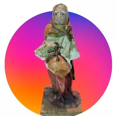 Vintage  Papier Mache  &  Pottery  Old Woman Carrying Water Jugs Mexico • $14.93