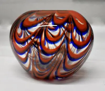 D. Labino Red And Blue Pulled Loop Art Glass Vase Signed And Dated 1973 • $795