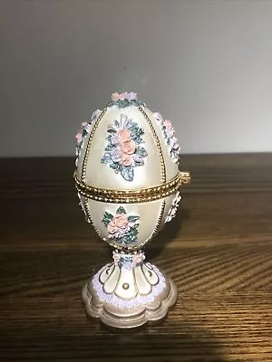 Sankyo Japan Faberge Egg Music Jewelry Box Roses Trinket Box WORKING • $22