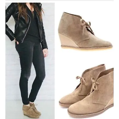 J Crew MacAlister Leather Wedge Women's Ankle Boots | Tan | Size 7 | Tie Close • $26