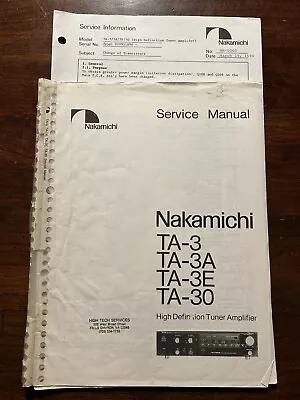 Nakamichi TA-3 TA-3A TA-3E TA-30 Tuner Amplifier Service Manual Original Genuine • $14.99