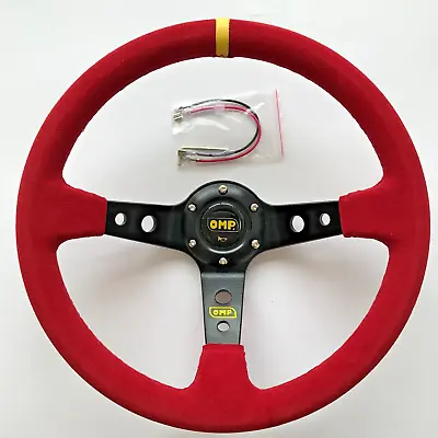 350mm Red Suede Deep Dish Racing Steering Wheel Fit MOMO Hub OMP Hub Drifting • $75.99