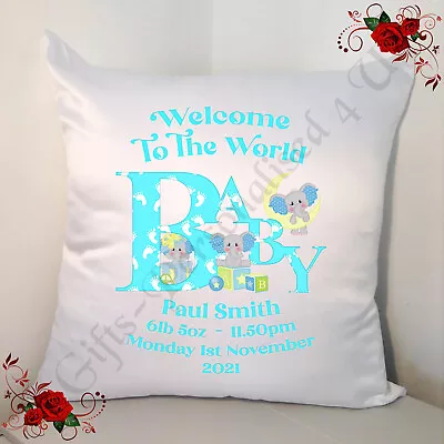 Personalised 18  Cushion - New Born Baby Gift - Baby Elephants - Design 2 • £15.99