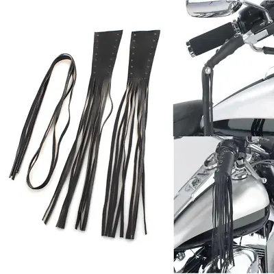 Motorcycle Black PU Leather Grip Lever Cover Handlebar Fringe Streamers Tassel • $10.81