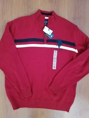 NWT U.S. Polo Assn. 1/4 Zip Sweater XL Red Navy White 100% Cotton Christmas • $34.99