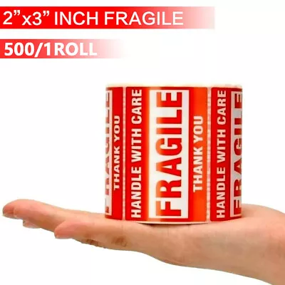 500 Fragile Stickers 2x3 Handle With Care Thank You 500 / Roll Warning Labels • $7.59