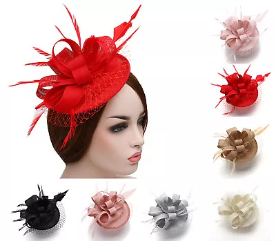  Hot Women Veil Fascinator Hair Clips Feather Wedding Church Party Hat Linen  • $18.26