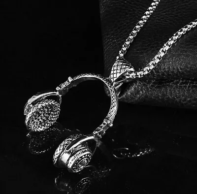 Steel Antique Silver Music Headphone Headset Pendant Necklace DJ 76-5 • $11.66