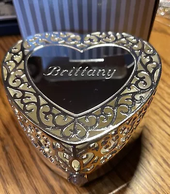 Vintage Silver Heart Shaped Jewelry Box Engraved For Brittany!! • $9.99