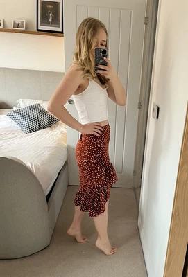 £5 • Buy Pretty Little Thing Polka Dot Ruffle Midi Skirt Size 10