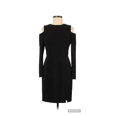 Aidan Mattox Black Cold Shoulder Long Sleeve Front Slit Mini Dress In Size 12 • $30