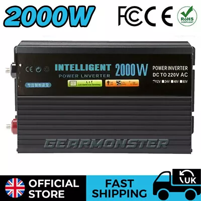 £89.95 • Buy 2000W Pure Sine Wave Power Inverter DC 12V To AC 230V 2 USB UK Stocket NEW
