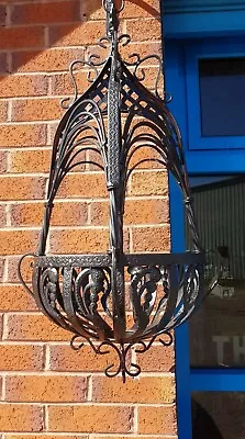 Stunning Ornate Vintage Style Metal Black Quality Hanging Basket Flower Planter • £52