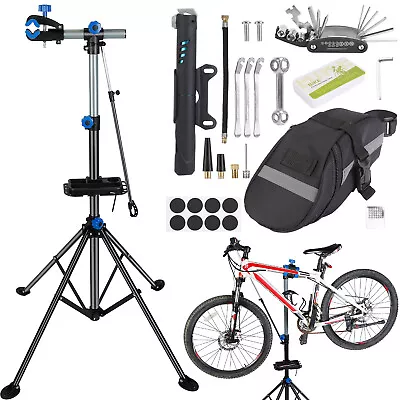 Heavy Duty Bike Bicycle Repair Rack Work Stand W/ Bike Tire Repair Tool Kit Bag • $86.17