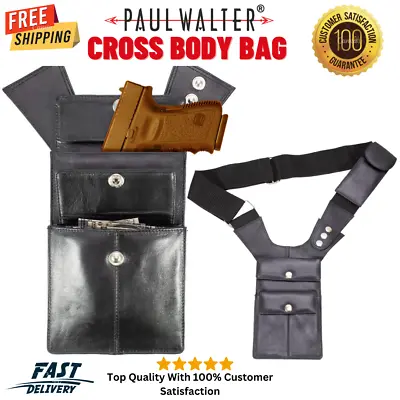 Genuine Leather Carry Handbag Shoulder Underarm Hidden Holster Gun Bag Black  • $19.99