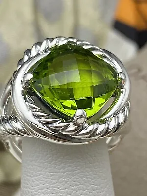 David Yurman Infinity 11mm Green Peridot 925 Sterling Silver Ring Size 9 • $275