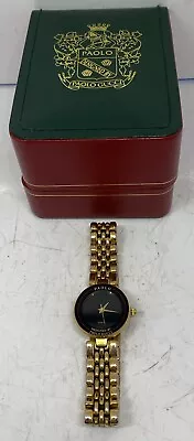 Vintage Paolo Gucci Analog Watch Gold Tone Black Face W/ Box • $29.99