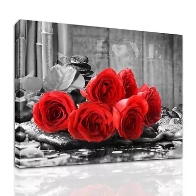 Red Rose Flower Picture Decor Wall Art Canvas Print Black And White Poster Count • $14.16