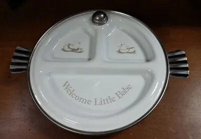 Vintage Baby Plate Hot Water Ceramic Feeding Dish Chicks  Welcome Little Babe  • £23.28