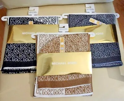 MICHAEL KORS Split Logo Scarf Beanie Bellyband Set Grey Black Or Brown $88 NWT • $29