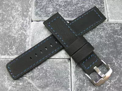 24mm PVC Rubber Band Black Diver Watch Strap Blue For PANERAI PAM 1950 Maratac • $28.25