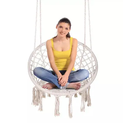 £34.95 • Buy Hammock Swing Chair Seat Hanging Macrame Cotton Woven Rope Beige - 24HR DELIVERY