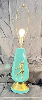Mid-Century Ceramic Porcelain Ballerina Dancer Lamp Green & Gold Beautiful WORKS • $40