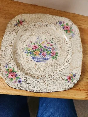 Plate H&K Tunstall Old English  Petit Point Pattern Floral Gold Detail 7 1/2  • $12.99