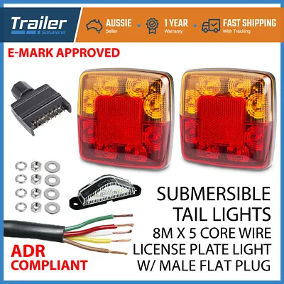 $44.41 • Buy 2 X 8 LED TRAILER LIGHT KIT No. Plate Light, Plug, Cable, Boat Submersible