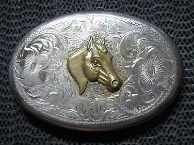 WESTERN STERLING SILVER MUSTANG STALLION HORSE BELT BUCKLE! VINTAGE! DIABLO! 65g • $199.99