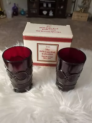 AVON Set 2 Vintage Tall Beverage Glass 1876 Cape Cod Ruby Red Glass Tumbler Cup • $14.99