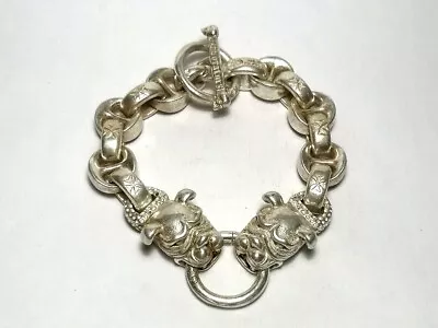 Rare Collection Chinese Miao Silver Old Hand Carved Skull Statue Bracelet Gift • $25