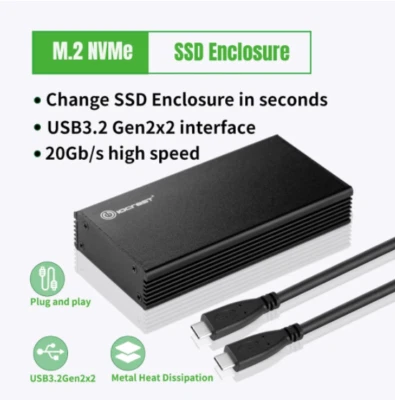 $55 • Buy IOCrest USB3.2 Gen2x2 (20Gbps) To M.2 (NVMe) SSD Enclosure - IO-ADA23640