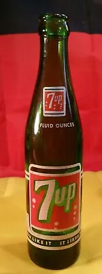 Vintage 7 Up You Like It It Likes You Bottle Green Glass 10 Ounces - LG 65 • $8.75