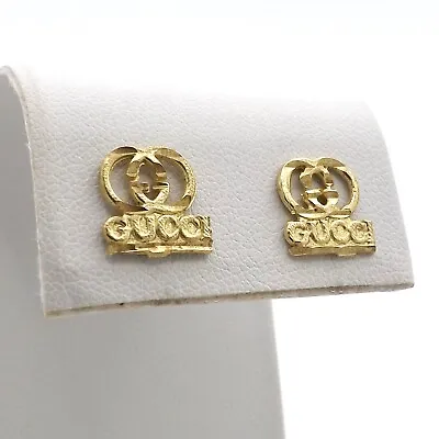 Solid 10k Gold Gucci Style GG Logo Stud Earrings New • $321.09