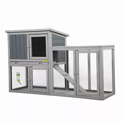 COZIWOW Rabbit Hutch Outdoor 2-Tiers Wooden Pet Bunny House Cage Animal Habitat • $138.99