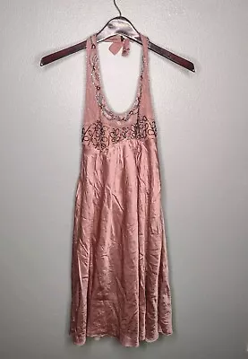 Nicole Miller Collection Silk Beaded Dress 6 Pink Floral Halter Lined • $15.98