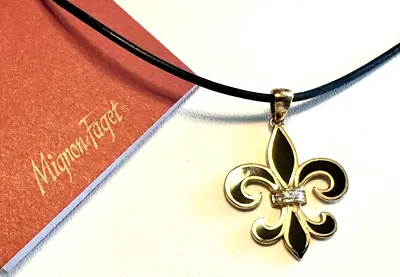 Mignon Faget Fleur De Lis Sterling / Gold Enamel Crystal Pendant Necklace Nwt • $65