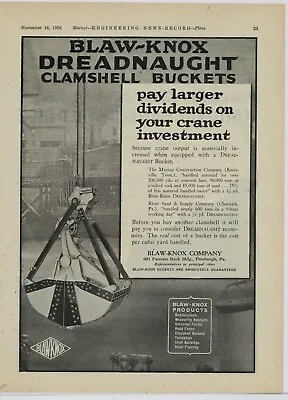1926 Blaw Knox Ad: Dreadnaught Clamshell Buckets - Pittsburgh Pennsylvania • $17.76
