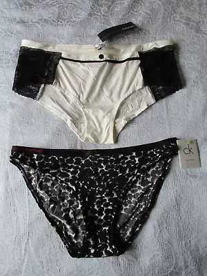 2 X Pairs Knickers - Marie Meili Ivory/Black  & Cavin Klein Giraffe Print - M • £11.25