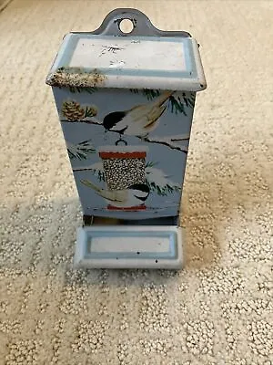 Vintage Jasco Tin Wall Mounted Match Box Holder Chickadee Bird Feeder • $10