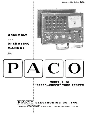 Paco T61 T-61 Tube Tester Kit Manual • $11.99