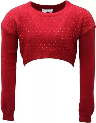 Monnalisa Maglione Bimba Girl Dark Red Studded Knit Shrug Crop Sweater  Sz 8 • $33.99