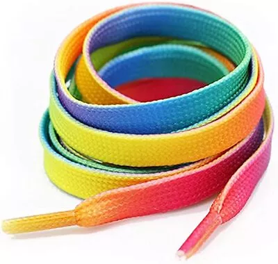 1x Pair Unisex Flat Rainbow Colours Multi Print Shoe Boots Trainer Laces 120cm • £2.25