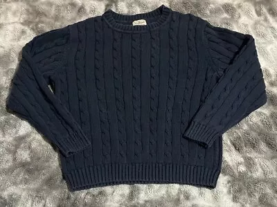 Vintage L.L. Bean Sweater Blue Cable Knit Crewneck Pullover Mens Size Small • $34.99