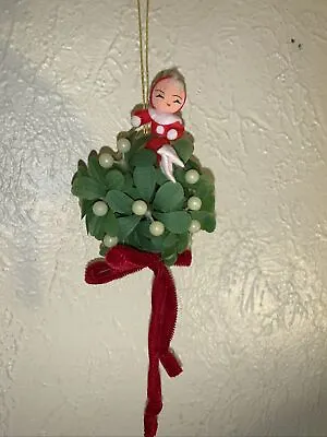 Vintage Mistletoe Ball With Santa Helper Figure • $21