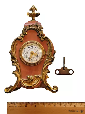 HISTORIC - Bronze & Pink Marble French Mantle Clock Enamel Face WORKING & Key • $199